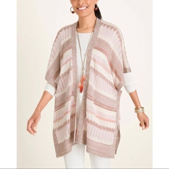 Chico's Ruana Size Small Medium Textured Shine Stripe Kimono Wrap Shawl - Picture 1 of 8